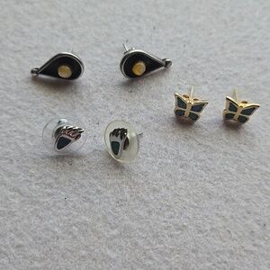 Blue Butterfly & Sterling Teardrop,  Feet Stud Post Earring Set